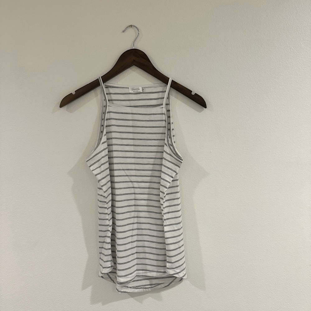 Grey & White striped tank, excellent condition.